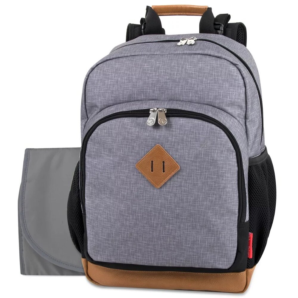 Fisher Price Fastfinder Multipocket Grey Diaper Bag Backpack with Changing Pad A